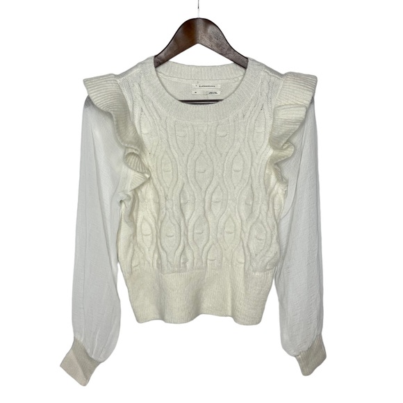 NWT Anthropologie White Ruffled Knit Puff Sleeve Sweater xs - Picture 4 of 14